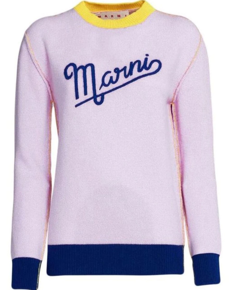 Hoodies & Sweats 305 Kicks | Marni Womens Pink Crew Neck Sweater With Logo 40