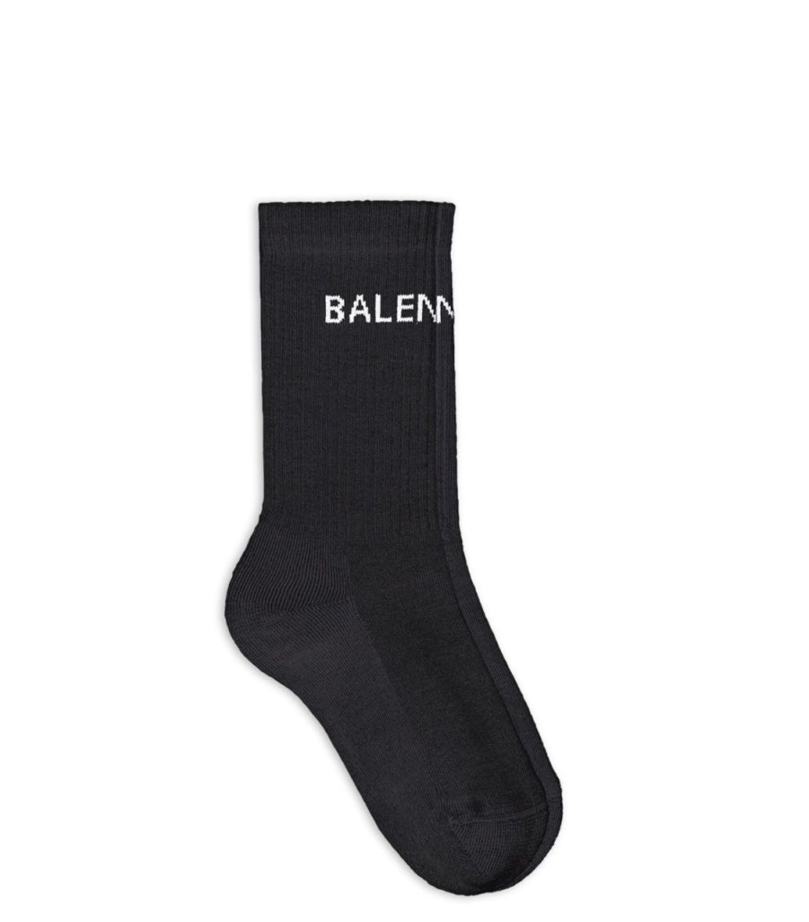 Accessories 305 Kicks | Balenciaga Logo Socks In And White Printed Sponge Black