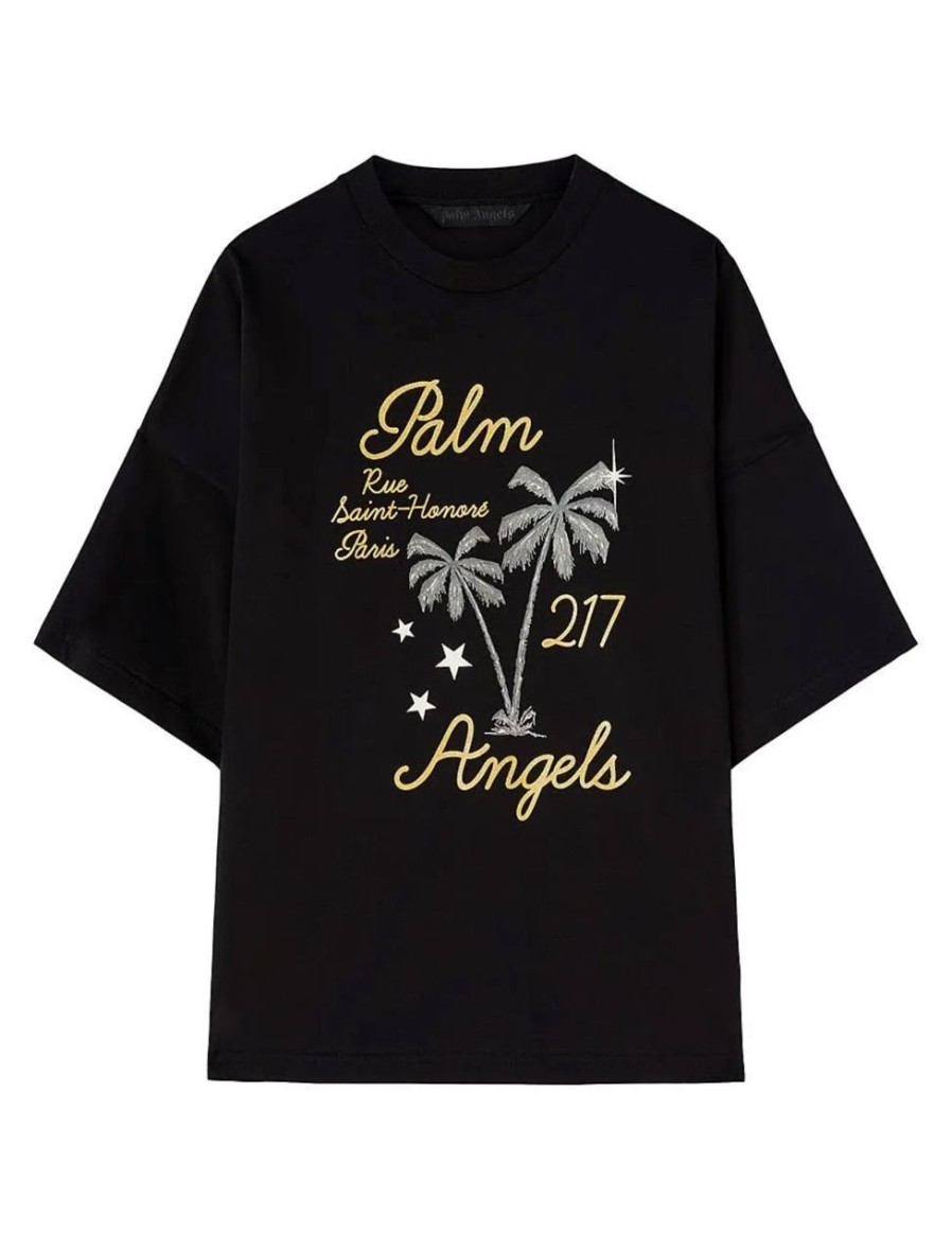 T-Shirts 305 Kicks | Palm Angels Men'S Logo Printed Crewneck T-Shirt - Black Gold217