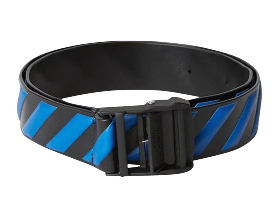 Accessories 305 Kicks | Off-White Diagnoal Industrial Leather Belt Blue/Black